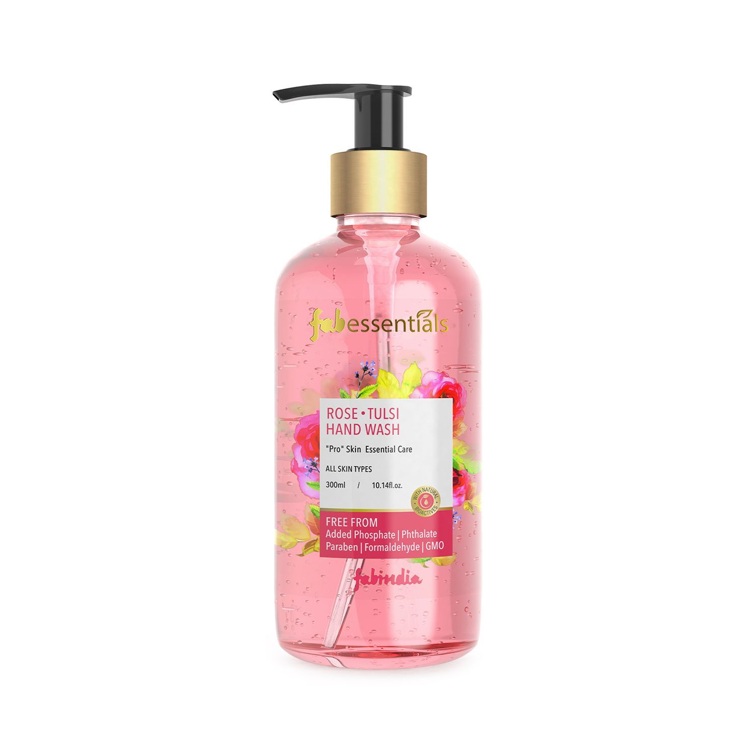 Fabessentials Rose Tulsi Hand Wash | with Natural Bioactives | Cleanses Hands without Drying & Stripping away Moisture - 300 ml