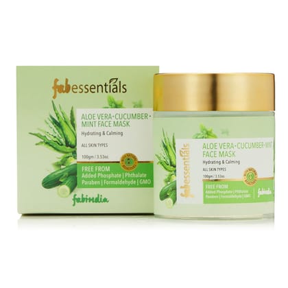 Fabessentials Aloe Vera Cucumber Mint Face Mask | with Kaolin & Lotus extract | combats Dryness & Redness | Hydrating, Cooling, Calming & Refreshing - 100 gm