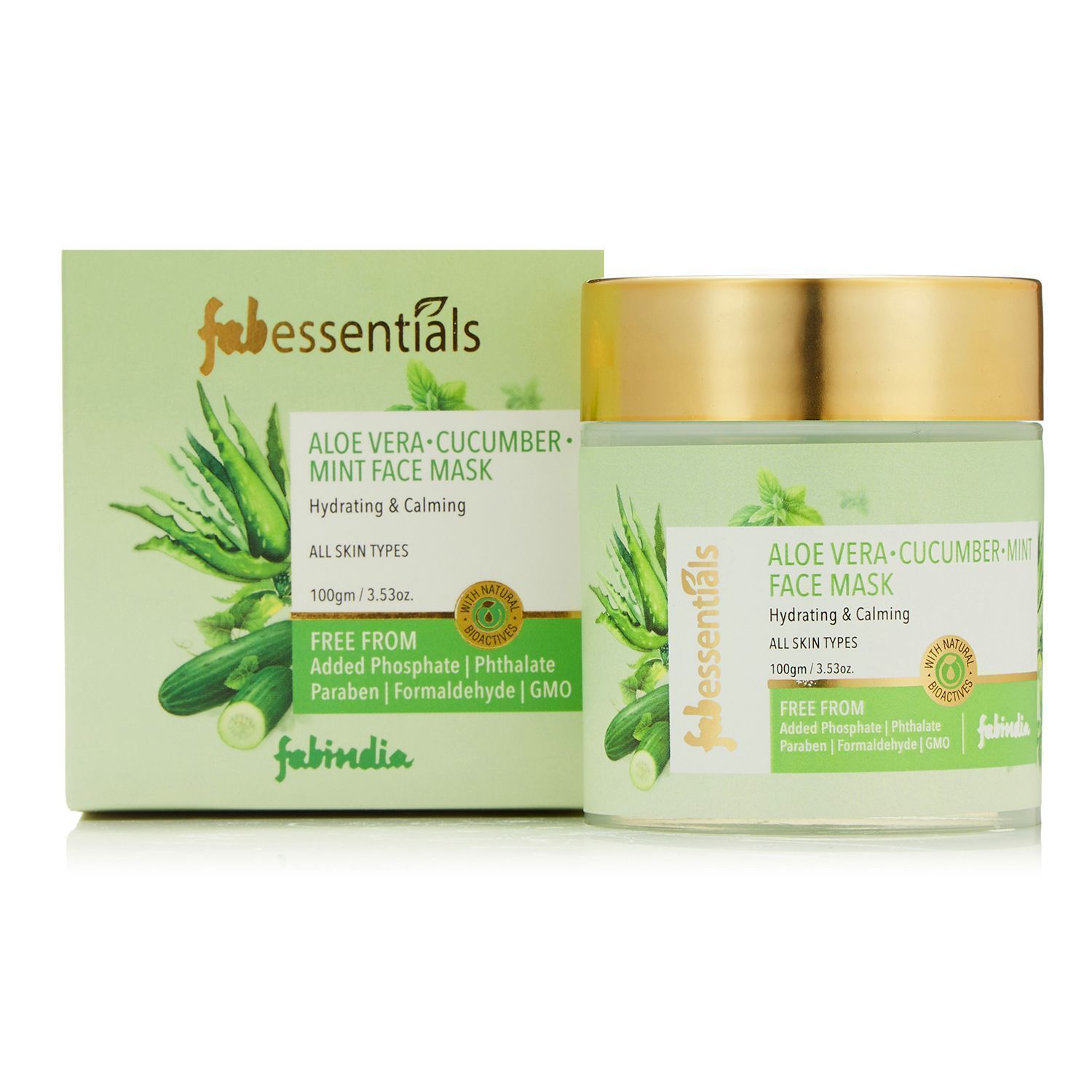 Fabessentials Aloe Vera Cucumber Mint Face Mask | with Kaolin & Lotus extract | combats Dryness & Redness | Hydrating, Cooling, Calming & Refreshing - 100 gm