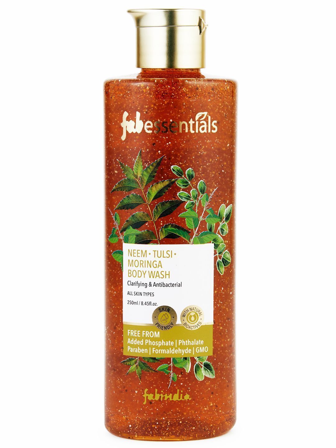 Fabessentials Neem Tulsi Moringa Body Wash | with the Goodness of Apricot Seed and Walnut Shells | Exfoliates Dead Skin Cells | Removes Excessive Oiliness | with Antibacterial & Antifungal Properties - 250 ml