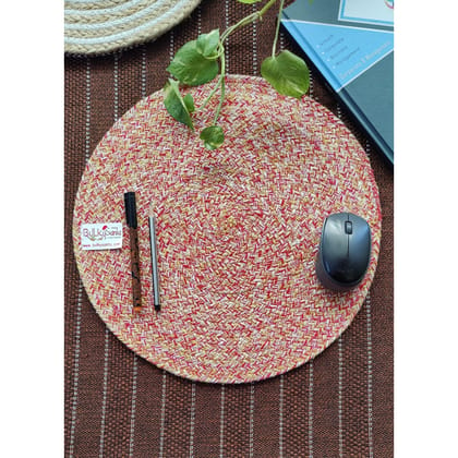 BulkySanta Placement Mats | Eco-friendly handmade cotton placemats | Reversable use | washable and sustainable | Round (Size - 15" x 15") (Red, Yellow)