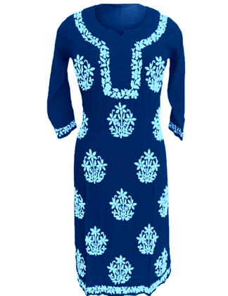 Blue  Chikankari Kurta with Gala Booti Embroidery Work