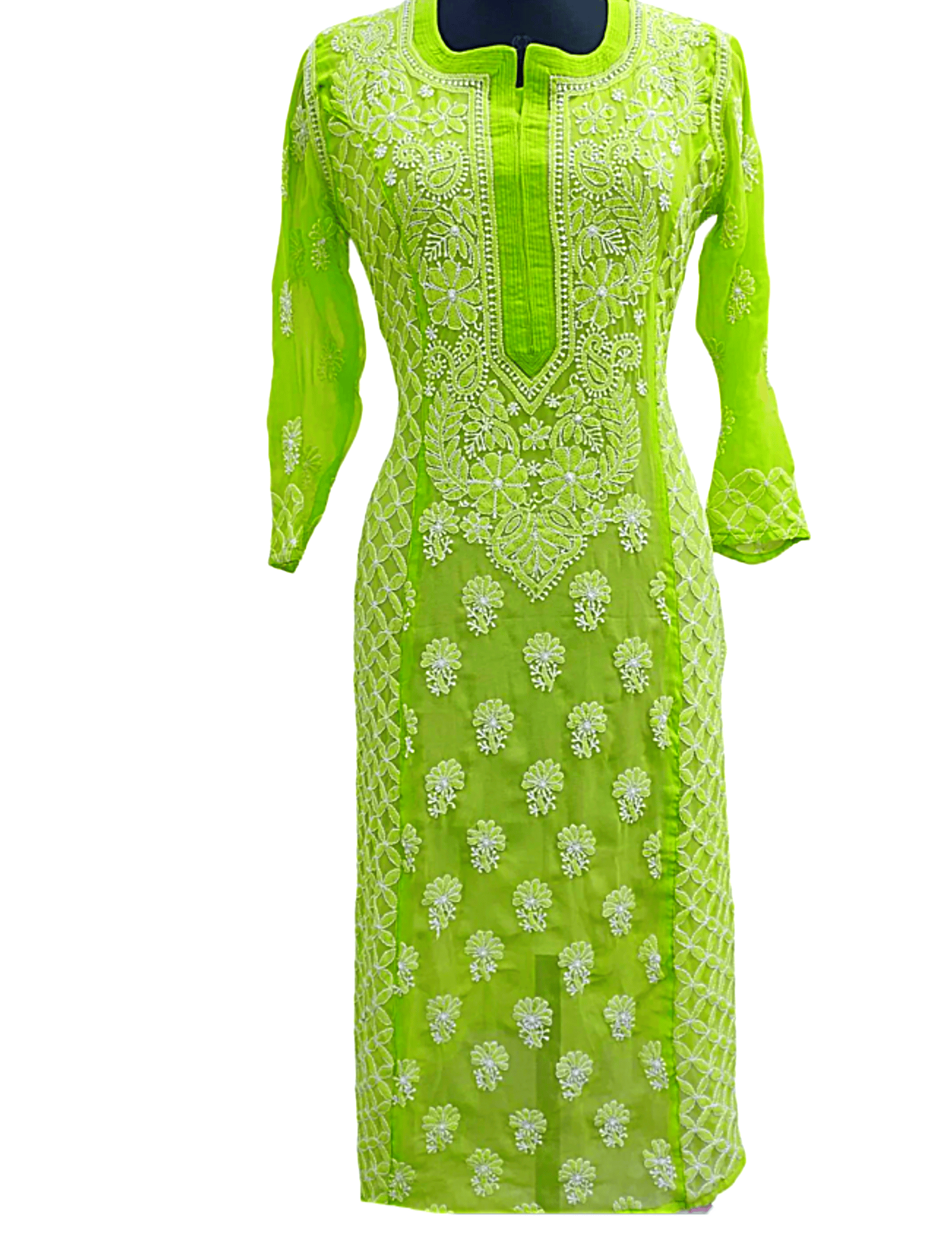 Green Chikankari kurta Mirror Handicraft Work