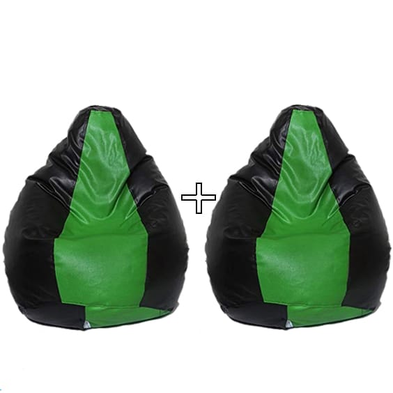 Ink Craft Buy One Get One Free: XL Faux Leather Tear Drop Bean Bag Cover - Green & Black Dual Color Combo offer (Beans Not Included)