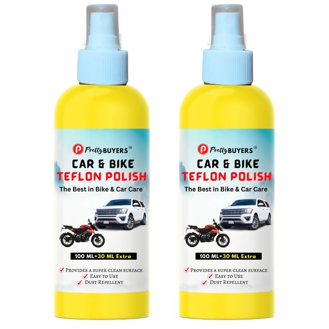 PrettyBUYERS Best Car Polish & Bike Polish | Car Exterior Cleaning Polish | Make Your Car Clean & Shine | 130MLx2