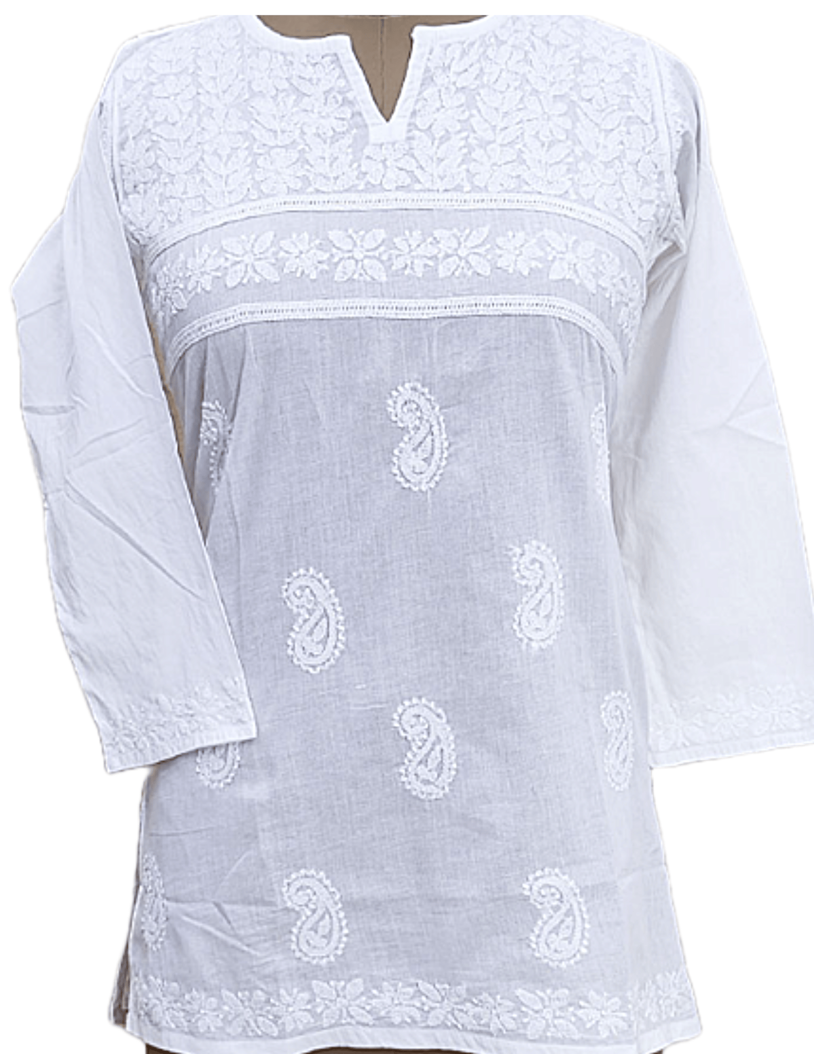 Womens' Chikan Embroidered Round Neck Kurta