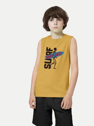 Teen Boys yellow Graphic Printed Tanktop