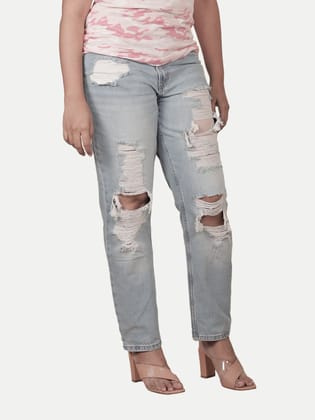 Women Light Blue Heavy Torned Fashionable Denim Pants