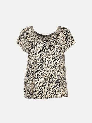 Women Beige Zebra Pattern Cap Sleeve Tops