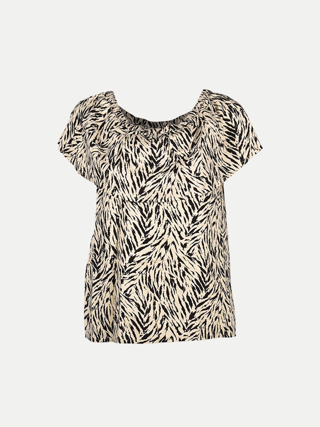 Women Beige Zebra Pattern Cap Sleeve Tops