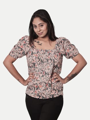 Women Beige Printed Tops