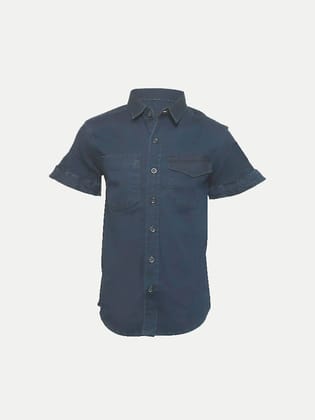 Teen Boys Navy-Blue Half Sleeved Fashion Denim Shirt