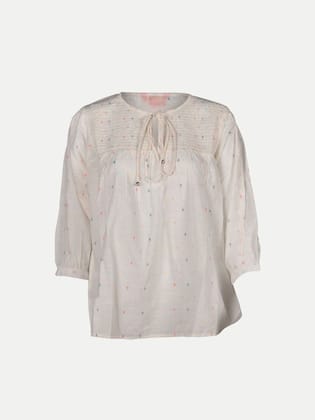 Women  Off White Blouse With Keyhole Neckline