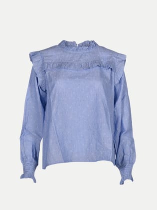 Women Casual Frilled Blouse- Light Blue Colour