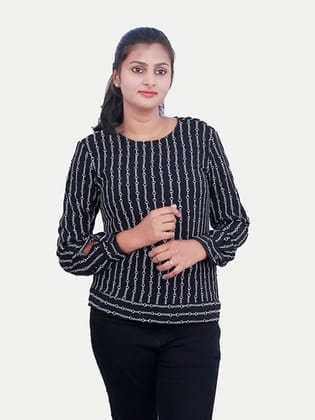 Women Black Vertical Printed Blouse