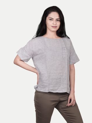 Womens casual Linen Brown Striped Top