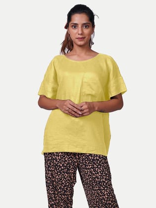 Women solid casual  Yellow Linen Tops