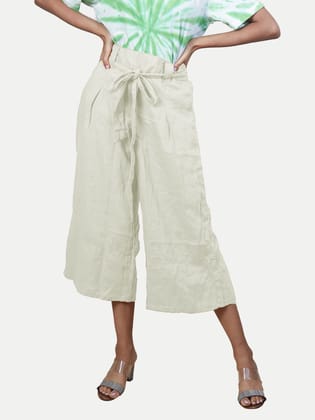 Women Cream Linen Palazzo Pants