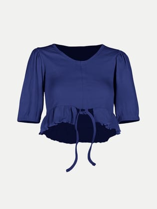 Women Royal Blue Knitted Ribbed Tops