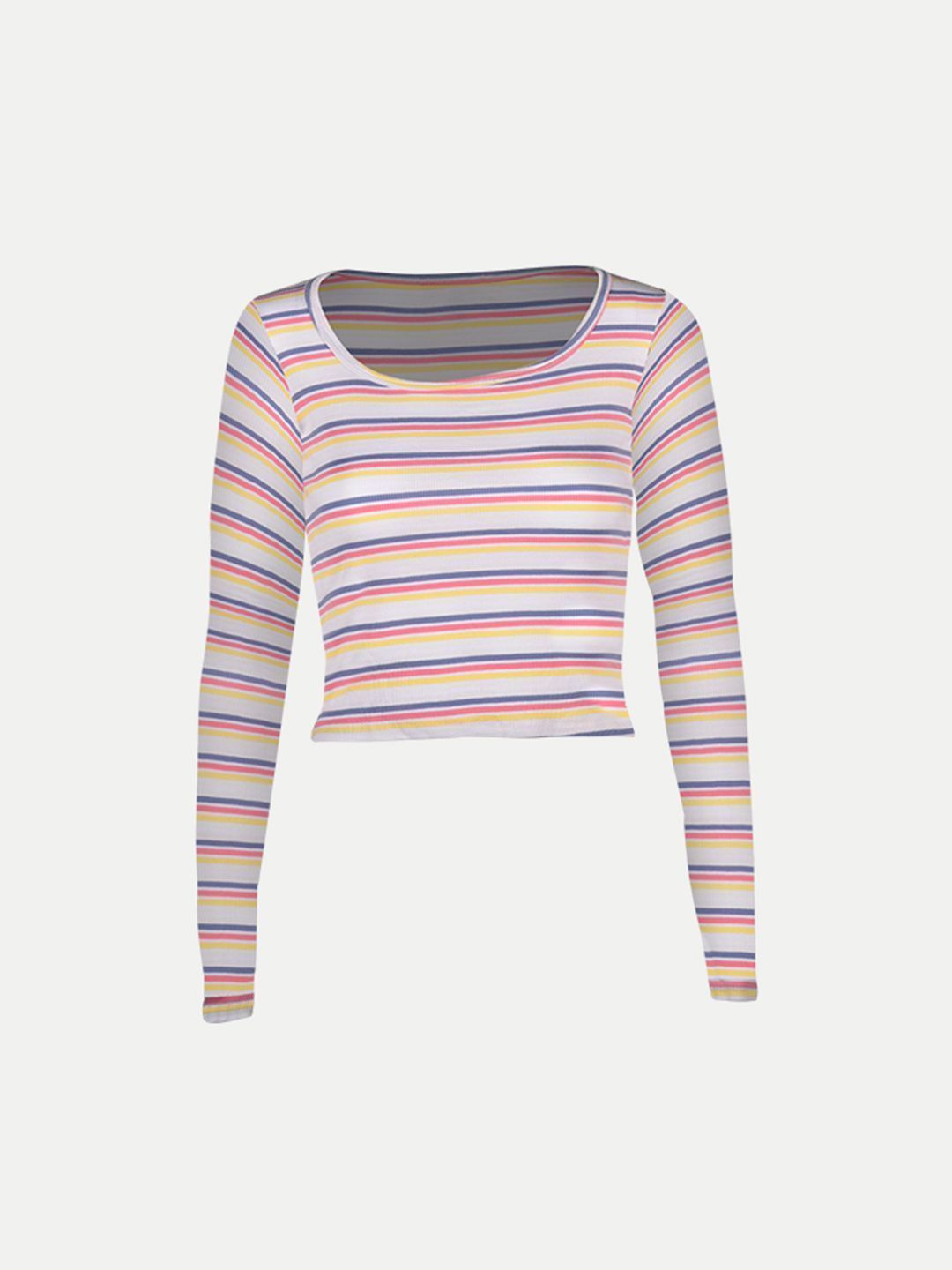 Women Pink Striped cropped Full Sleeve T shirts