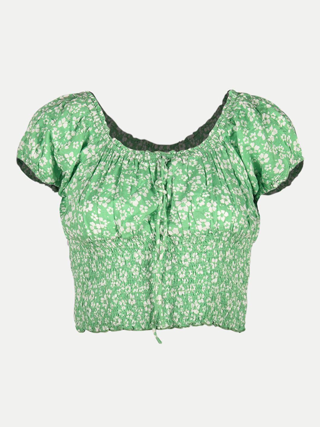 Women Green Floral AOP Cropped Blouse