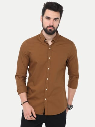 Men Solid Brown Cotton formal Full Sleeve Shirt