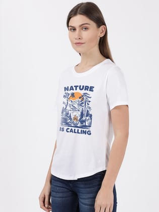 Women Basic White Tee With A Slogan