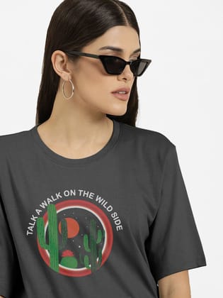 Women Black T-shirt With A Slogan