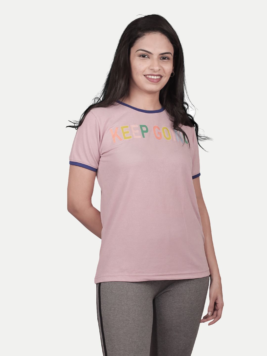 Women Pink Printed Half Sleeve Ringer T-shirt