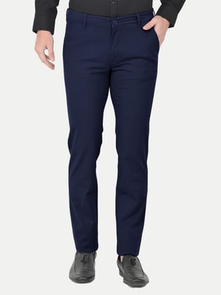 Mens Dark Navy Solid Chinos Trousers