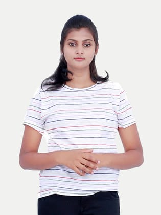 Women Basic Striped White T-shirt