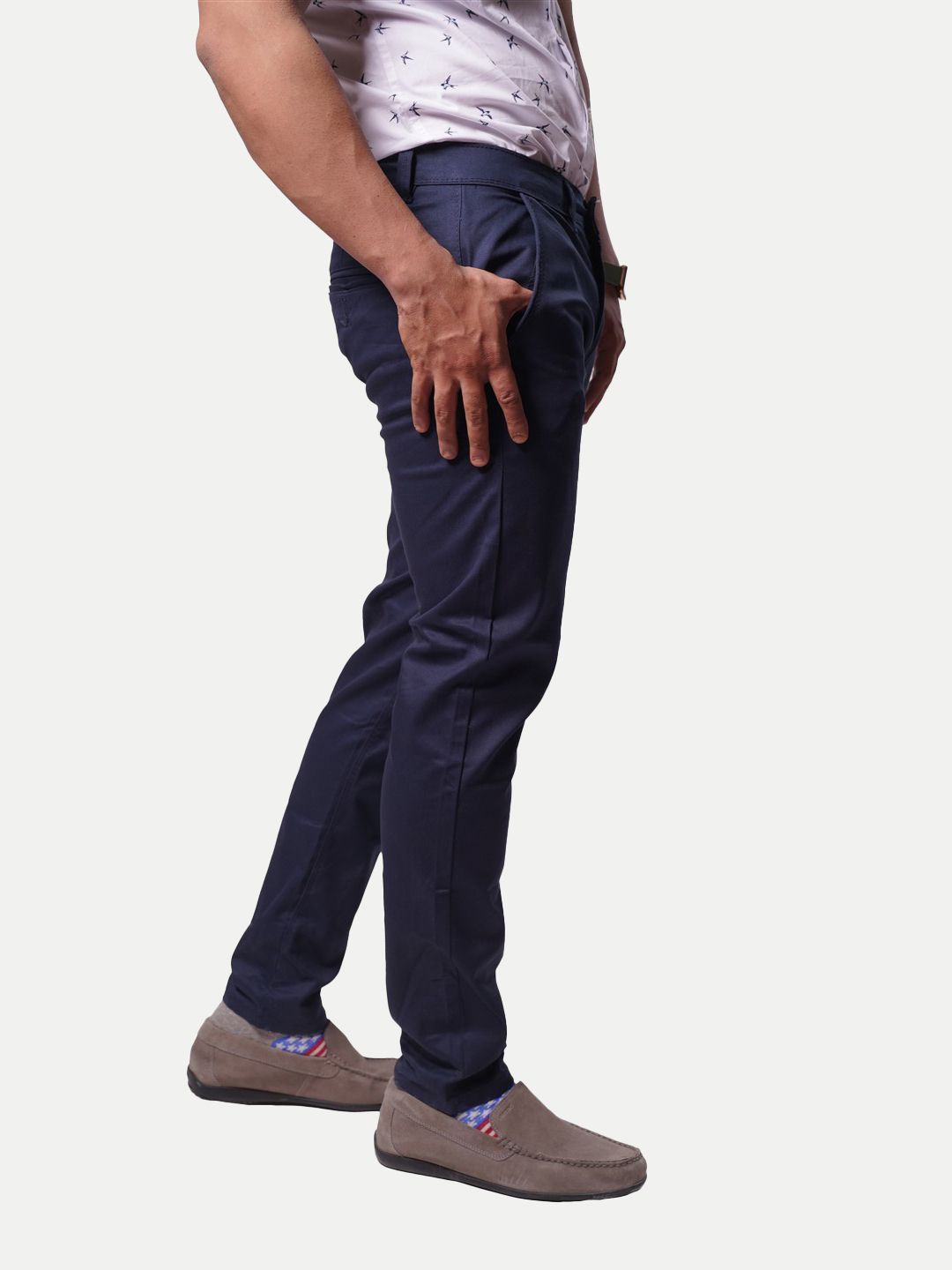 Mens Blue Solid Chinos Trousers