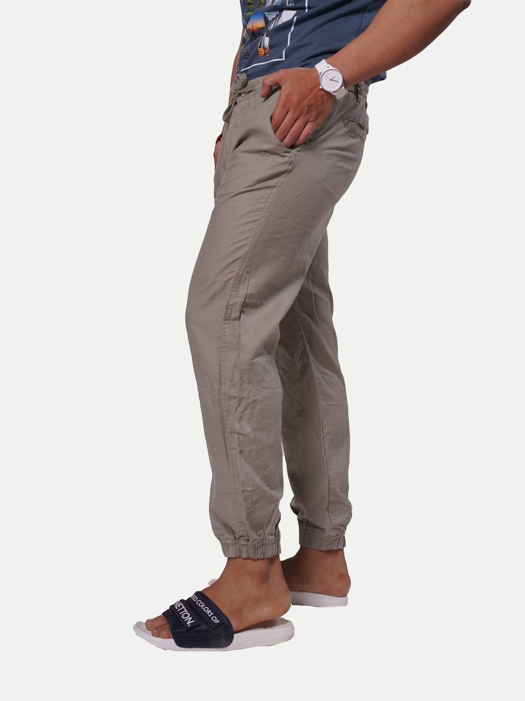 Men Solid Sand Elasticated Cotton casual Joggers