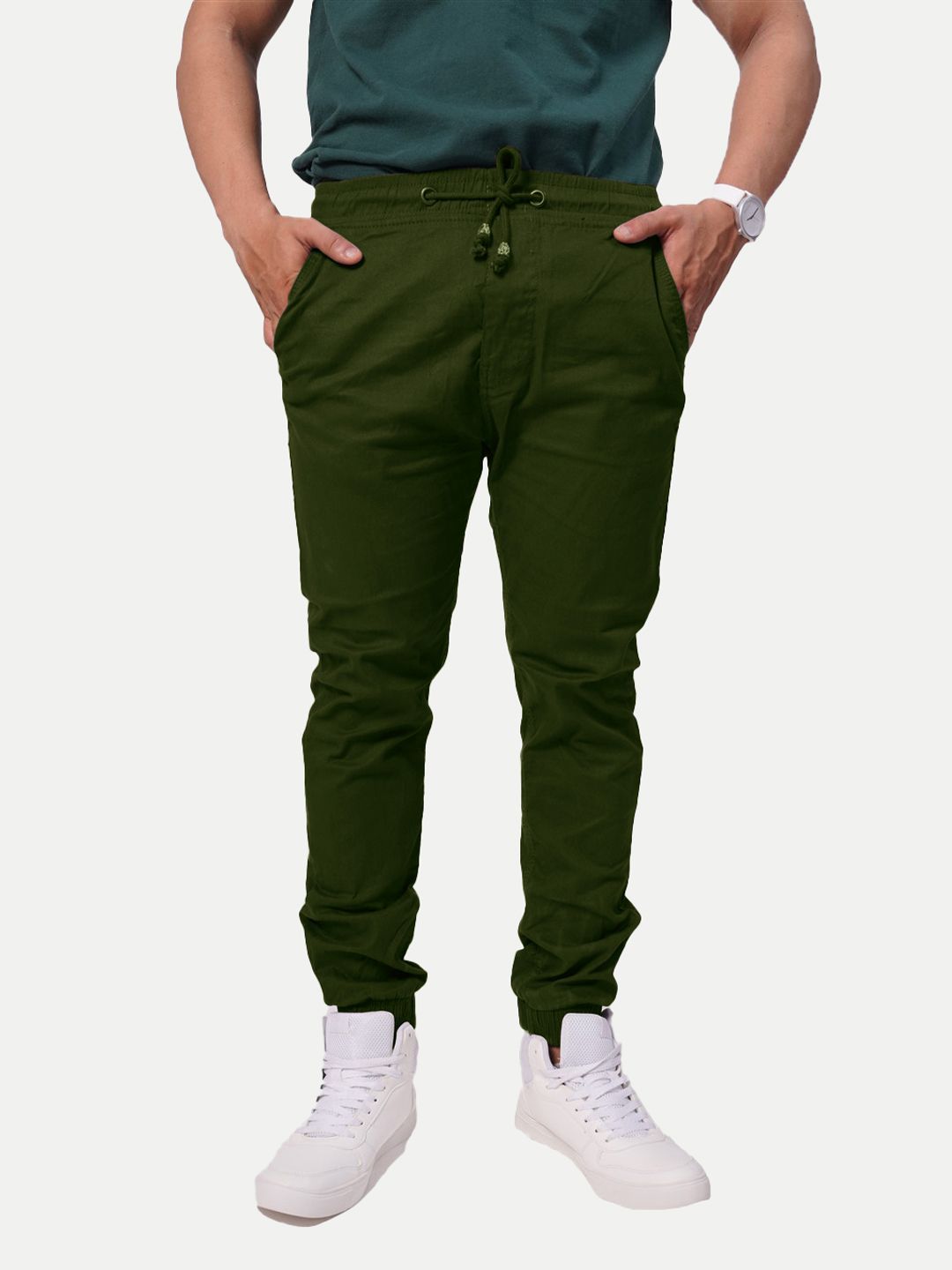 Men Dark Green Solid Elasticated Joggers