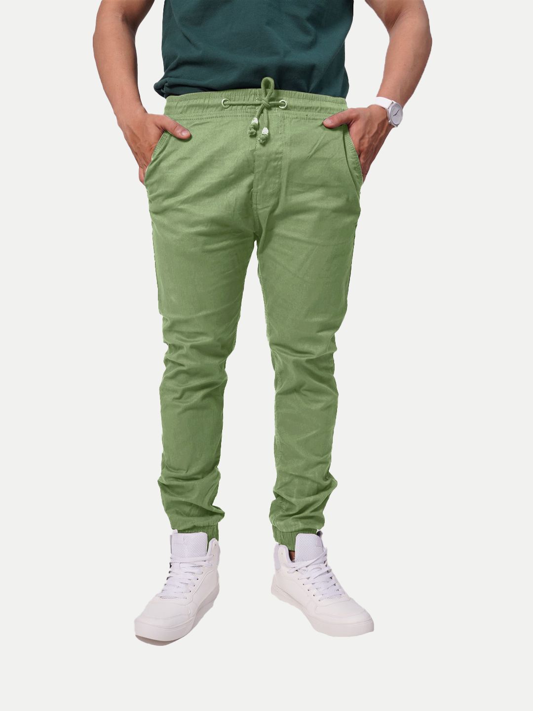 Men Light Green Solid Elasticated Joggers