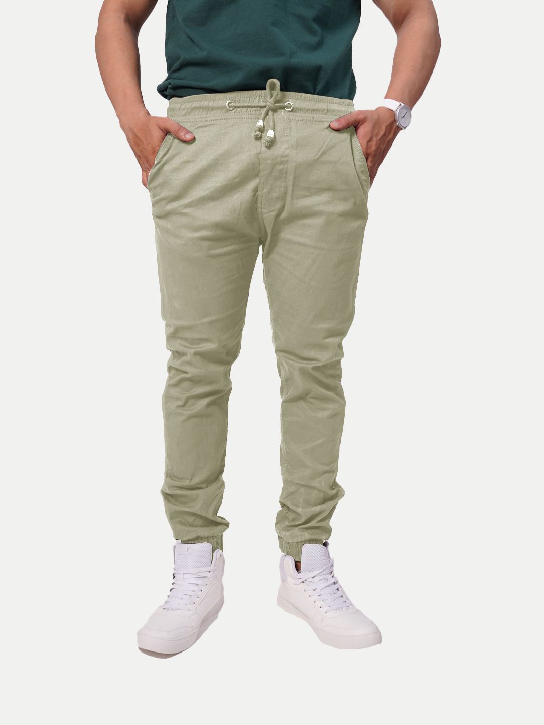 Men Beige Solid Elasticated Joggers