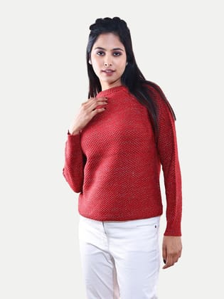 Women Red Lurex Pullover