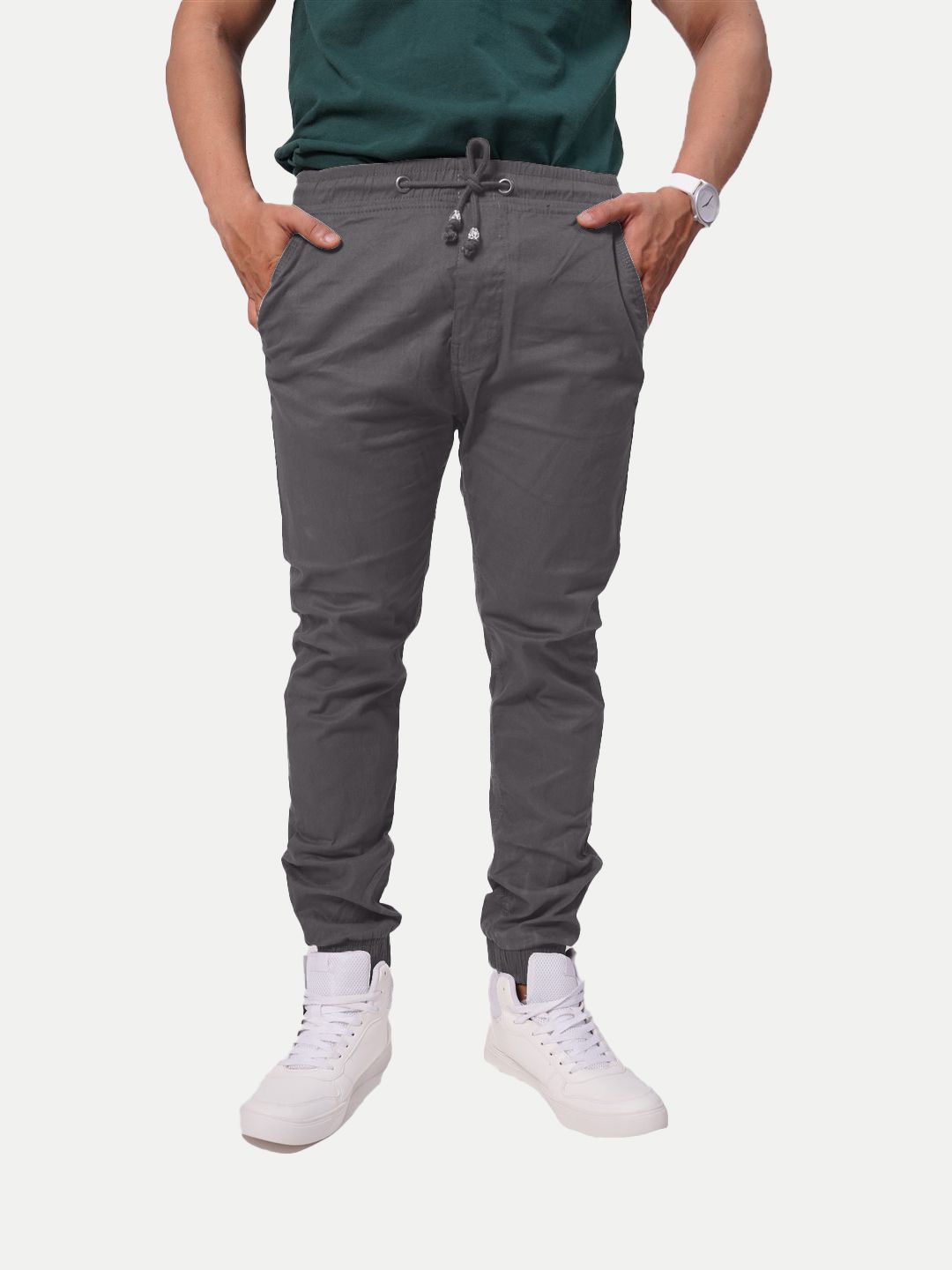 Men Dark Grey Solid Elasticated Joggers