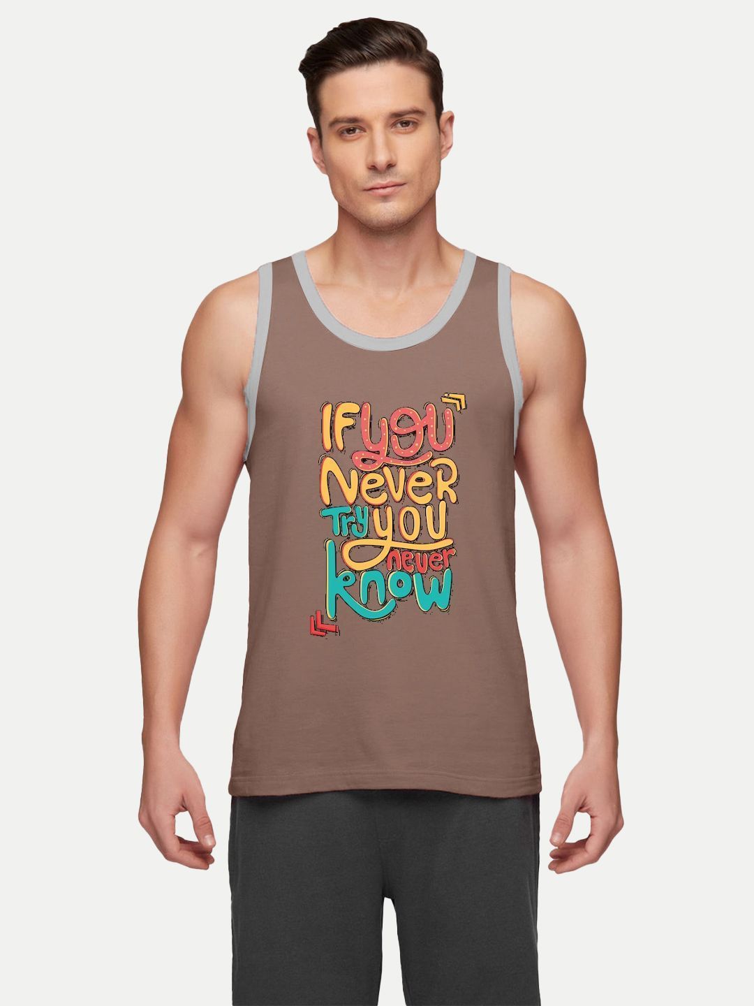 Men Sleeveless Printed Tanktop with Constrast Hem