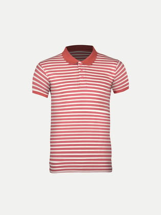 Mens Tomato Red Fashion Striped Cotton Polo T-shirt