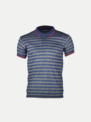 Mens Sky Blue Fashion Striped Cotton Polo T-shirt