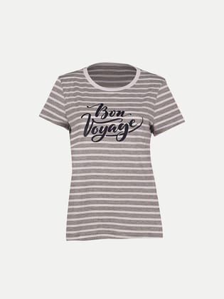 Women Grey Striped Printed T- Shirts