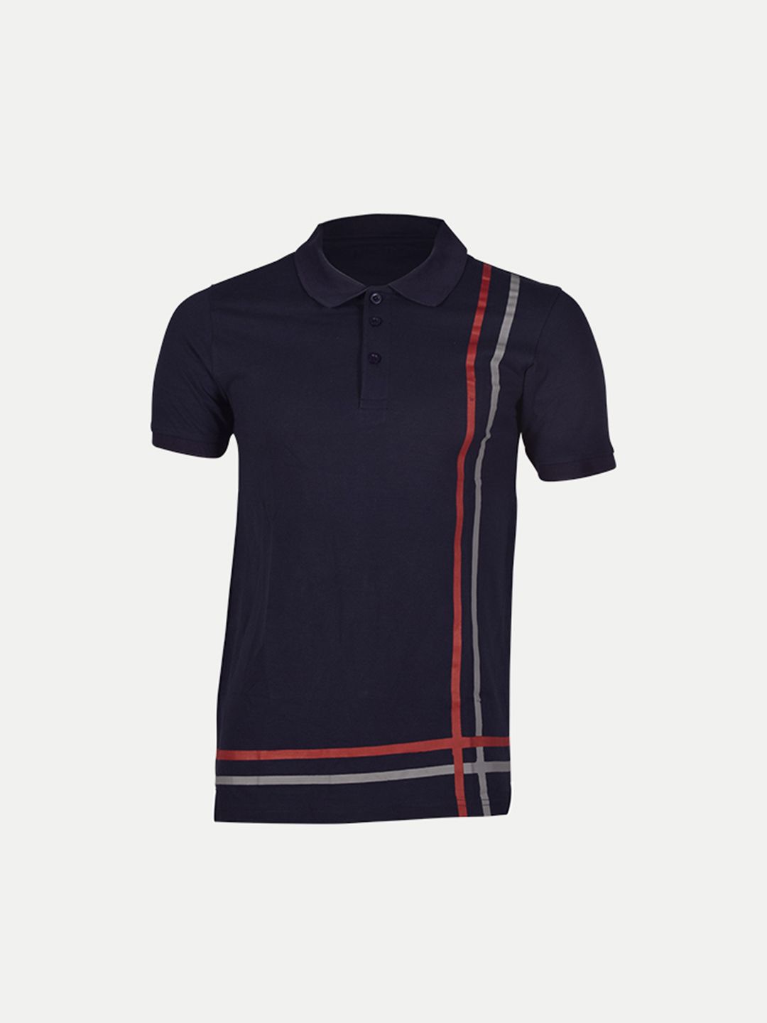 Mens Navy Cotton Fashion Printed Polo T Shirt