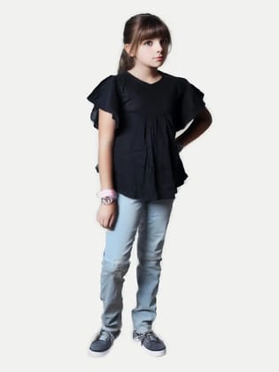 Teen Girls Black Solid Blouse