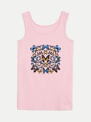 Teen Girls Pink Printed Tanktop