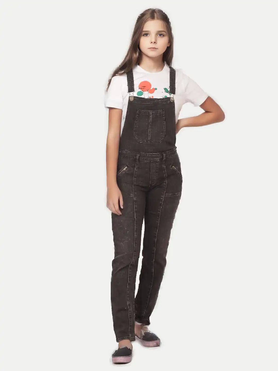 Girls Black Denim  Dungaree