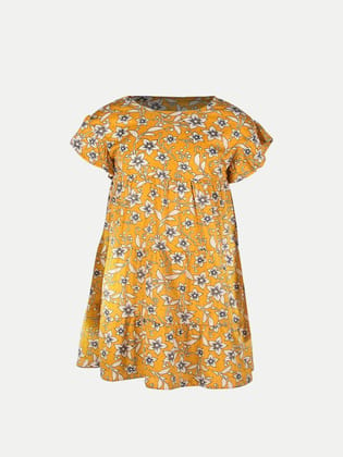 Girls Yellow Floral AOP Dress