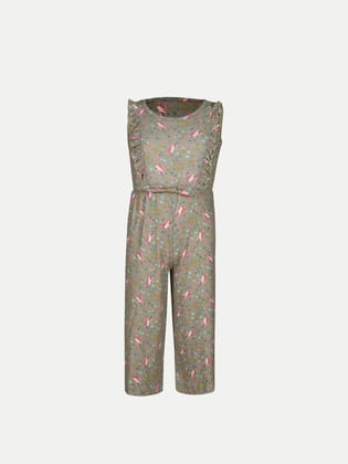 Girls Summer Grey Floral Jumpsuit