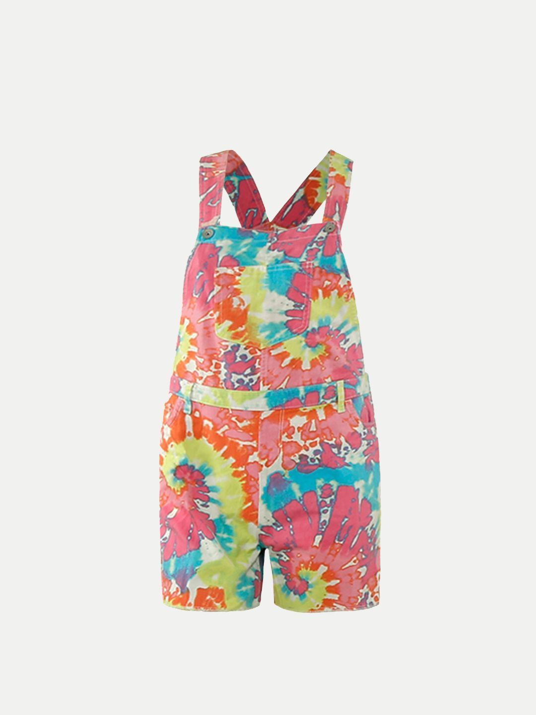 Girls Multicolor Tie-dye Dungarees