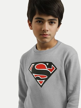 Boys Light Grey Superman Printed Sweatshirt